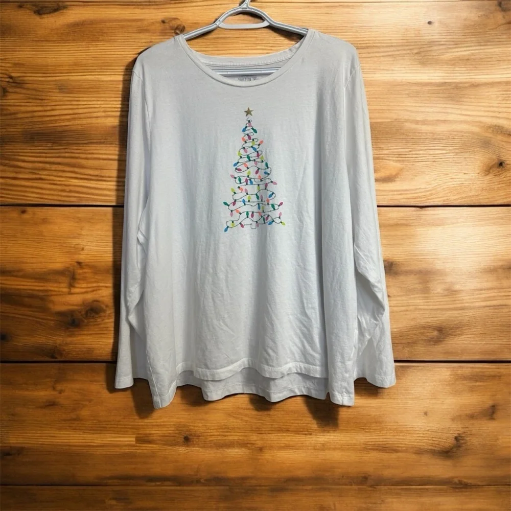 J. Crew White Festive Collector Tee Christmas Tree Long Sleeve - Picture 2 of 6